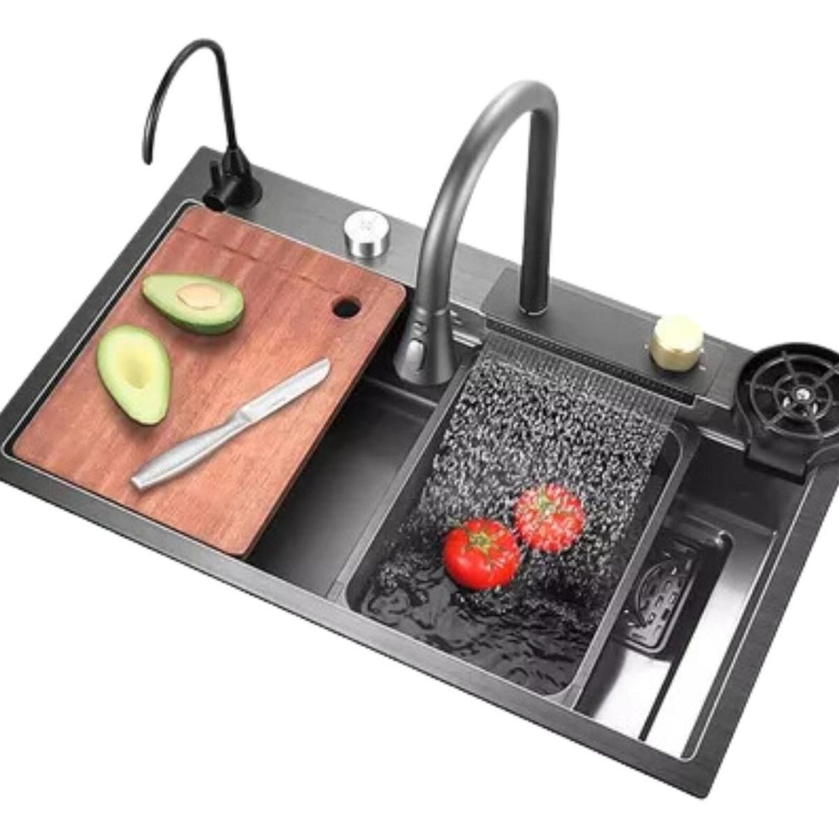 IMPORTCLICK - Lavaplatos Multifuncional Cascada Acero Inoxidable 75x45 CM - Negro