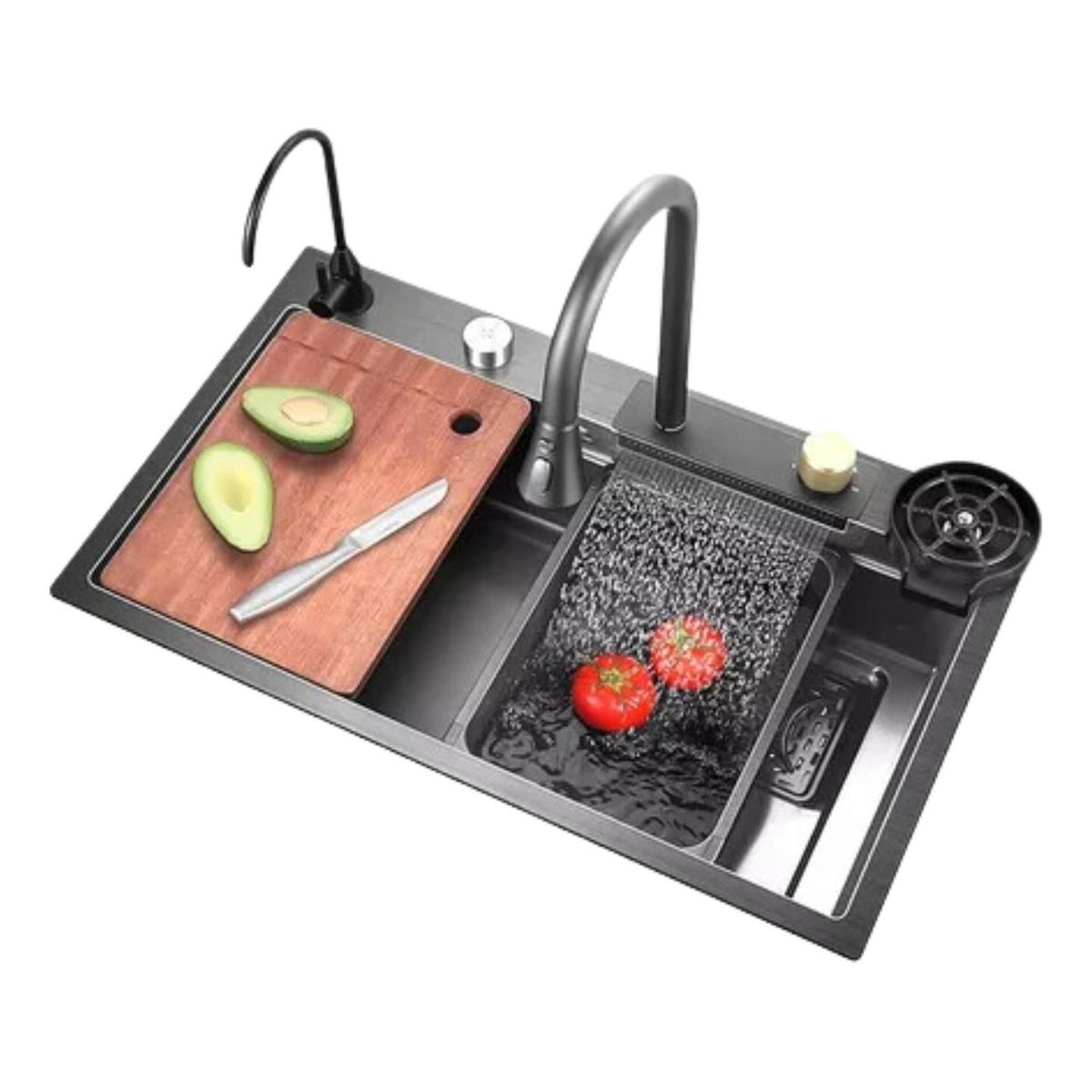 IMPORTCLICK - Lavaplatos Multifuncional Cascada Acero Inoxidable 75x45 CM - Negro