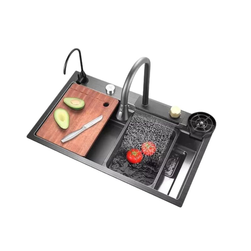 IMPORTCLICK - Lavaplatos Multifuncional Cascada Acero Inoxidable 75x45 CM - Negro