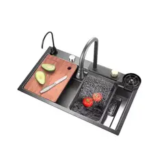 IMPORTCLICK - Lavaplatos Multifuncional Cascada Acero Inoxidable 75x45 CM - Negro