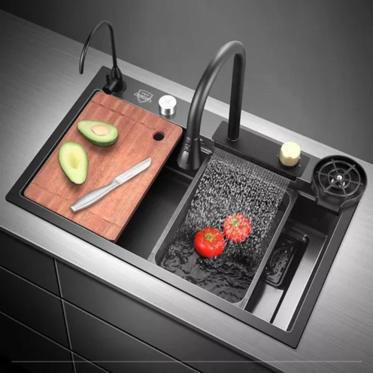 IMPORTCLICK - Lavaplatos Multifuncional Cascada Acero Inoxidable 75x45 CM - Negro