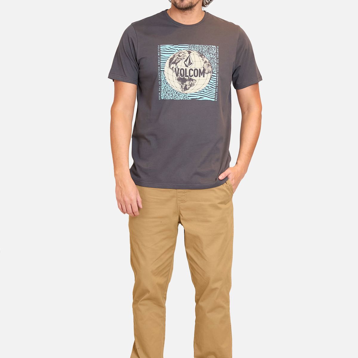 VOLCOM - Polera Manga Corta Earth Trippin Gris Hombre Volcom