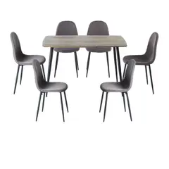 SPAZZIO - Comedor mesa Sidney nogalnegro + 6 sillas Cross nogalcanela
