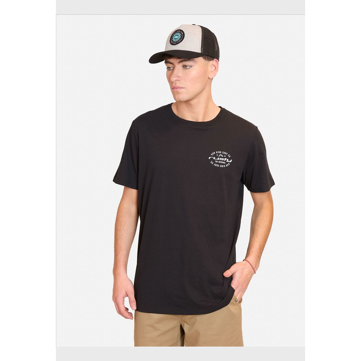 RUSTY - Polera Manga Corta Retro Surf Co Negro Hombre Rusty