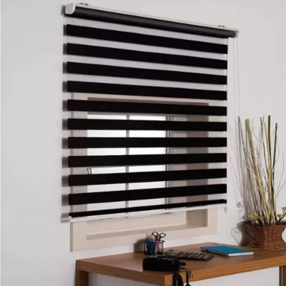 GENERICO - CORTINA ROLLER DUO DIA Y NOCHE COLOR NEGRO 100X200CM