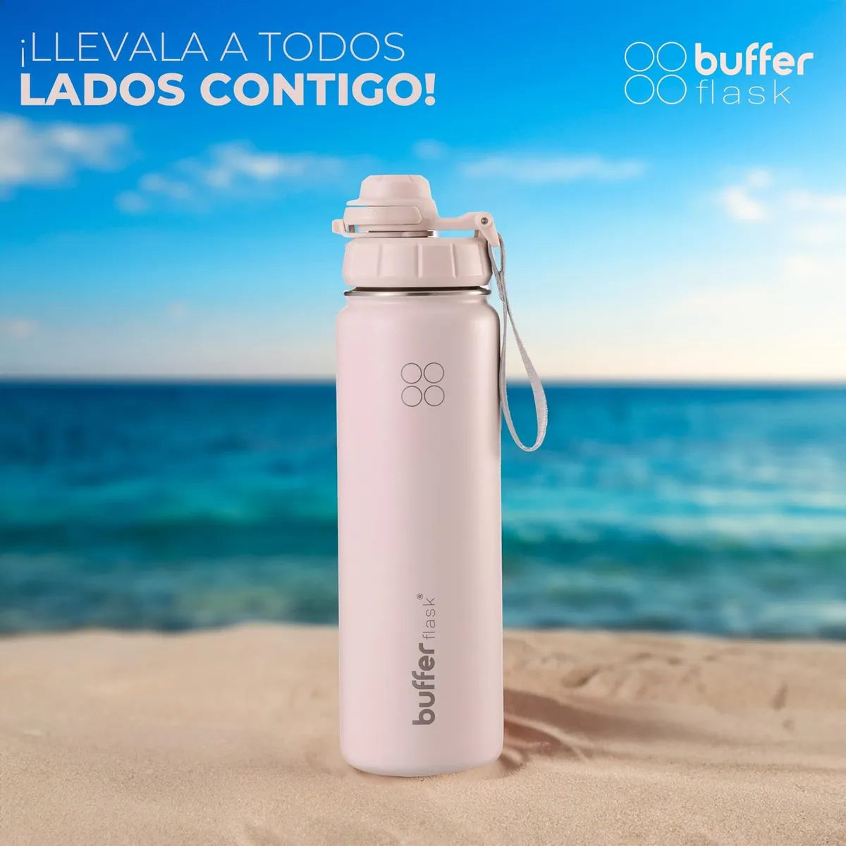 BUFFER FLASK - Termo Botella Agua Termica Acero Inox + Tapas - Rosa claro
