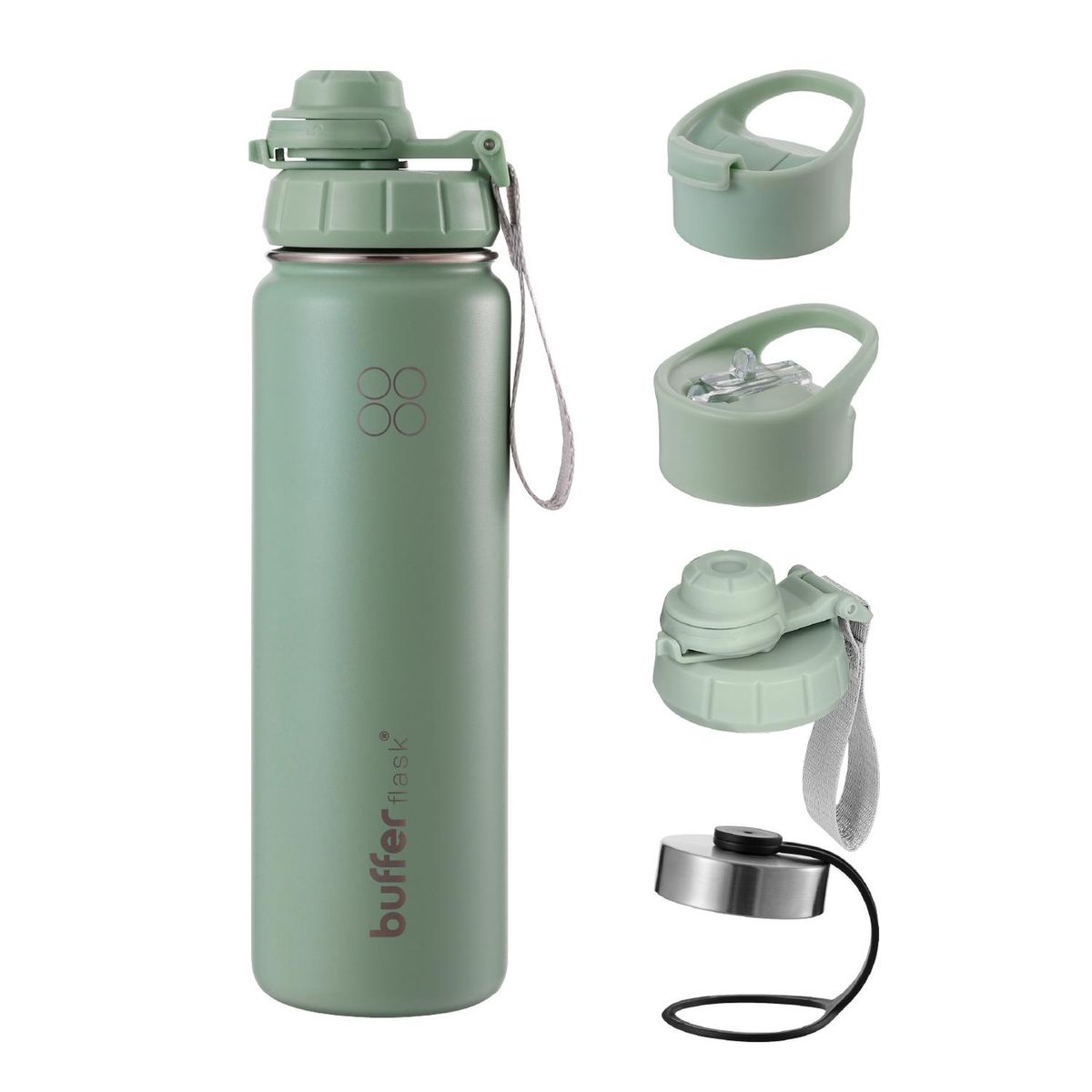 BUFFER FLASK - Termo Botella Agua Termica Acero Inox + Tapas - Verde