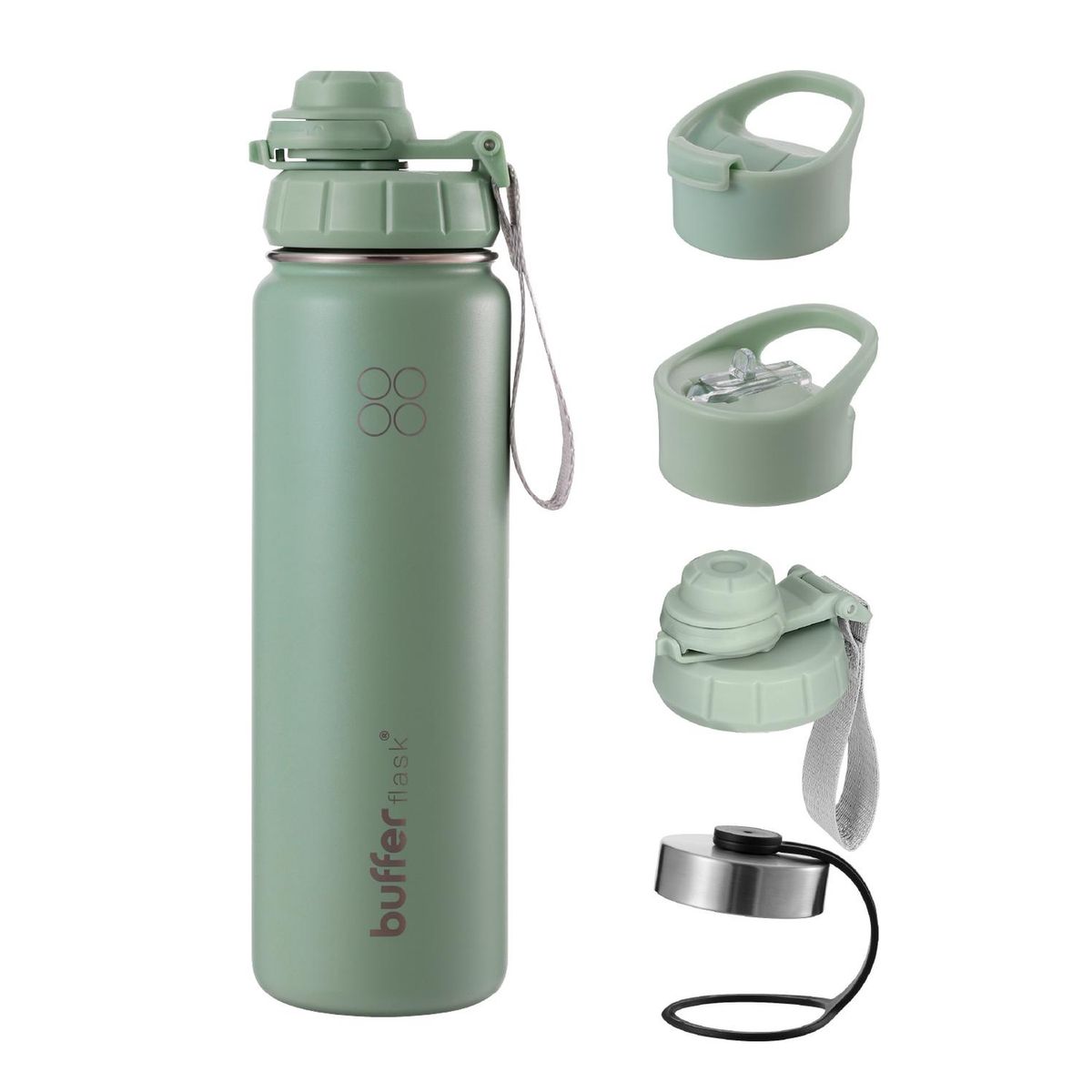 BUFFER FLASK - Termo Botella Agua Termica Acero Inox + Tapas - Verde