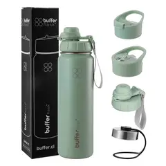 BUFFER FLASK - Termo Botella Agua Termica Acero Inoxidable+Tapas - Verde