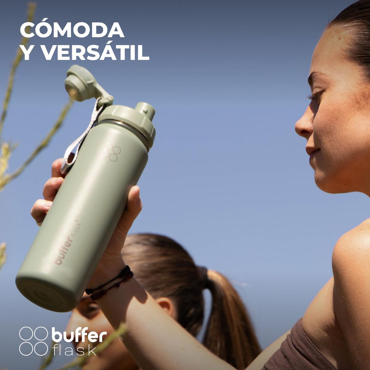 BUFFER FLASK - Termo Botella Agua Termica Acero Inox + Tapas - Verde