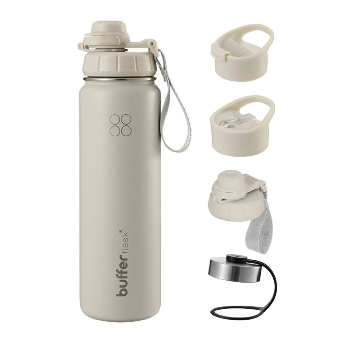 BUFFER FLASK - Termo Botella Agua Termica Acero Inox + Tapas - Crema