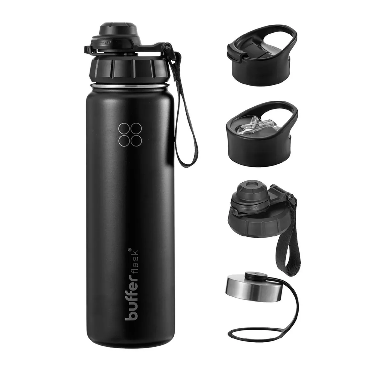 BUFFER FLASK - Termo Botella Agua Termica Acero Inox + Tapas - Negro