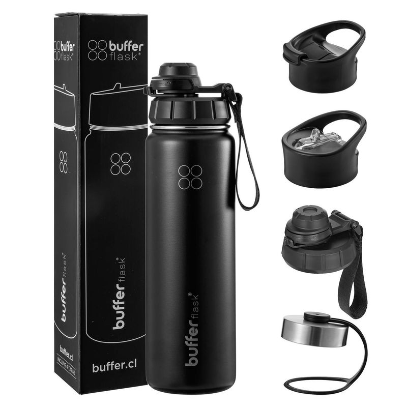 BUFFER FLASK - Termo Botella Agua Termica Acero Inoxidable+Tapas - Negro