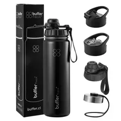 BUFFER FLASK - Termo Botella Agua Termica Acero Inoxidable+Tapas - Negro