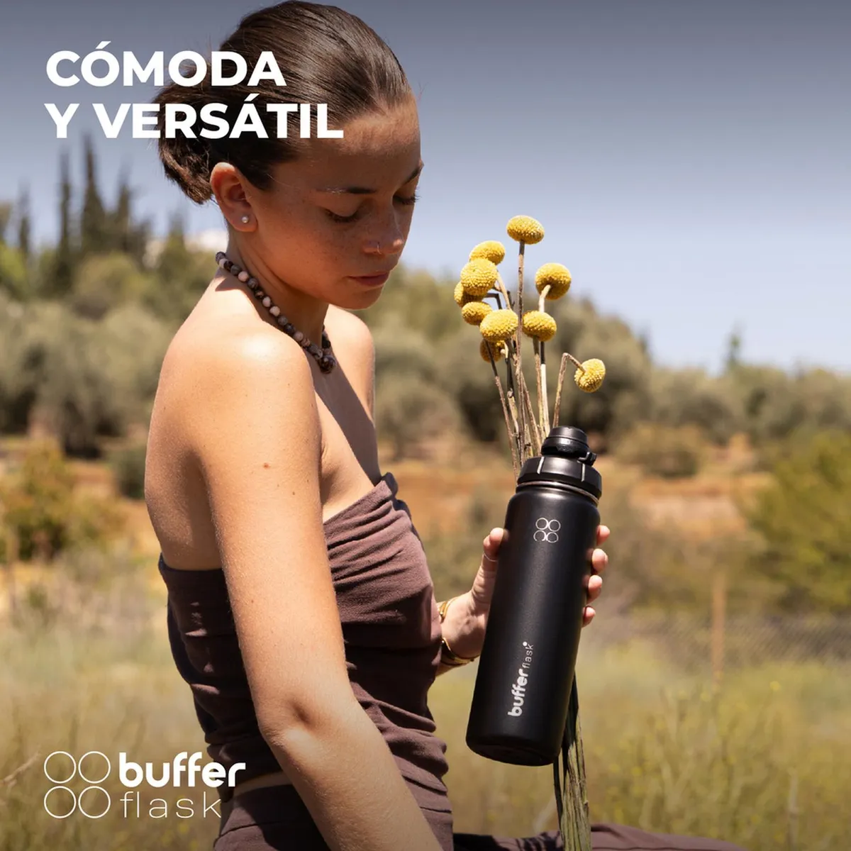 BUFFER FLASK - Termo Botella Agua Termica Acero Inox + Tapas - Negro