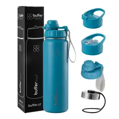 BUFFER FLASK - Termo Botella Agua Termica Acero Inoxidable+Tapas - Azul