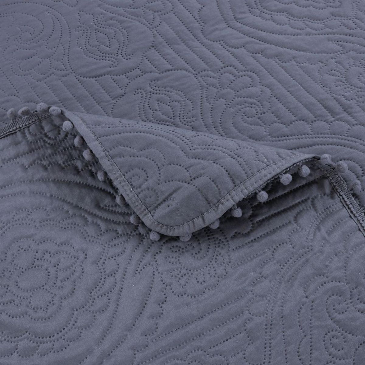 GENERICO - Cubrecama Quilt De Verano 2.5 Plazas Pompones - Gris - King