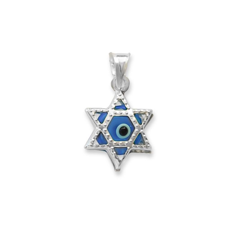 ANDREA COGGIOLA JOYAS - Colgante Estrella De David Ojo Turco Cristal Celeste Plata Fina 925