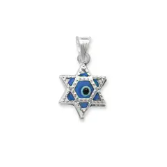 ANDREA COGGIOLA JOYAS - Colgante Estrella De David Ojo Turco Cristal Celeste Plata Fina 925