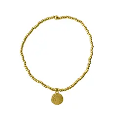 ANDREA COGGIOLA JOYAS - Pulsera Bolitas Medalla San Benito Enchapado Oro 18K Elásticada
