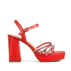 WEIDE - Sandalia Eco Cuero Taco Rojo Fiesta Mujer YOU205