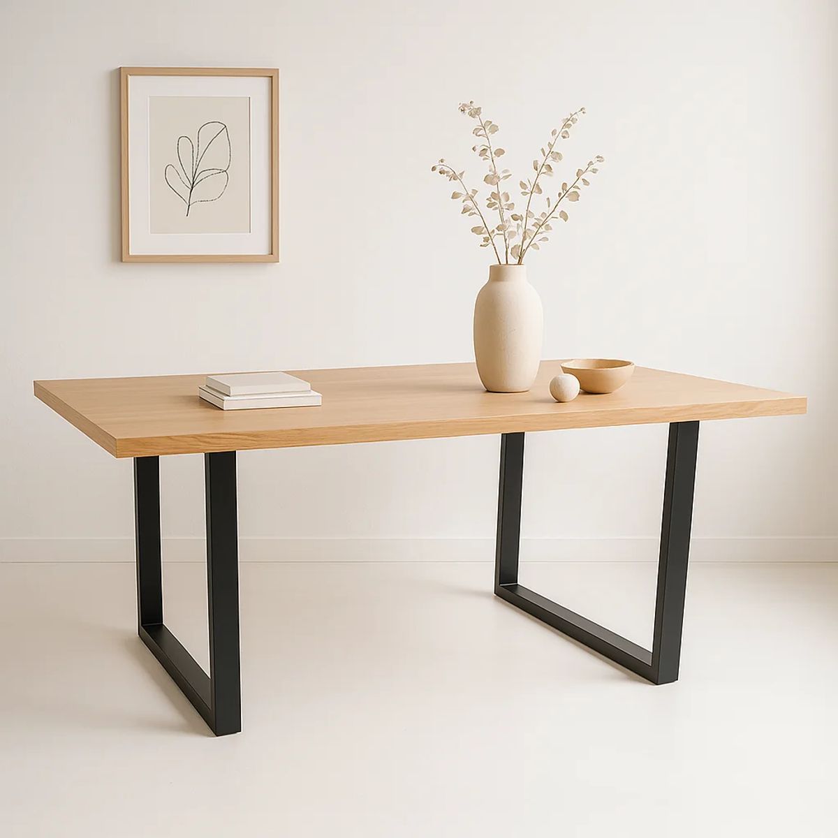 KLIK - Mesa de Comedor Estilo Industrial Rectangular 160x90 Madera Clara