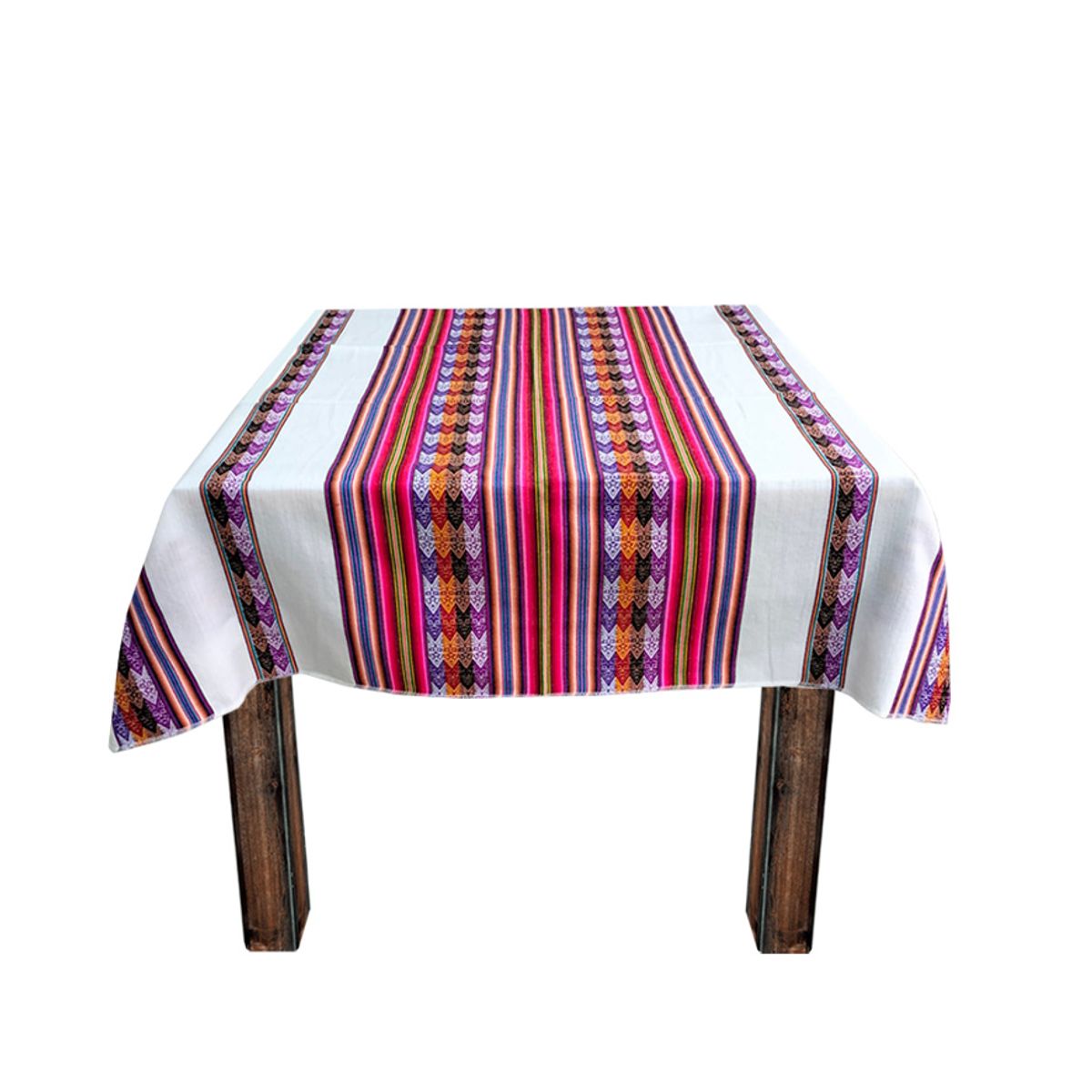 GENERICO - Manta Mantel Con Lineas Aguayo  Andina 1.10 X 1.20 Cm Blanco
