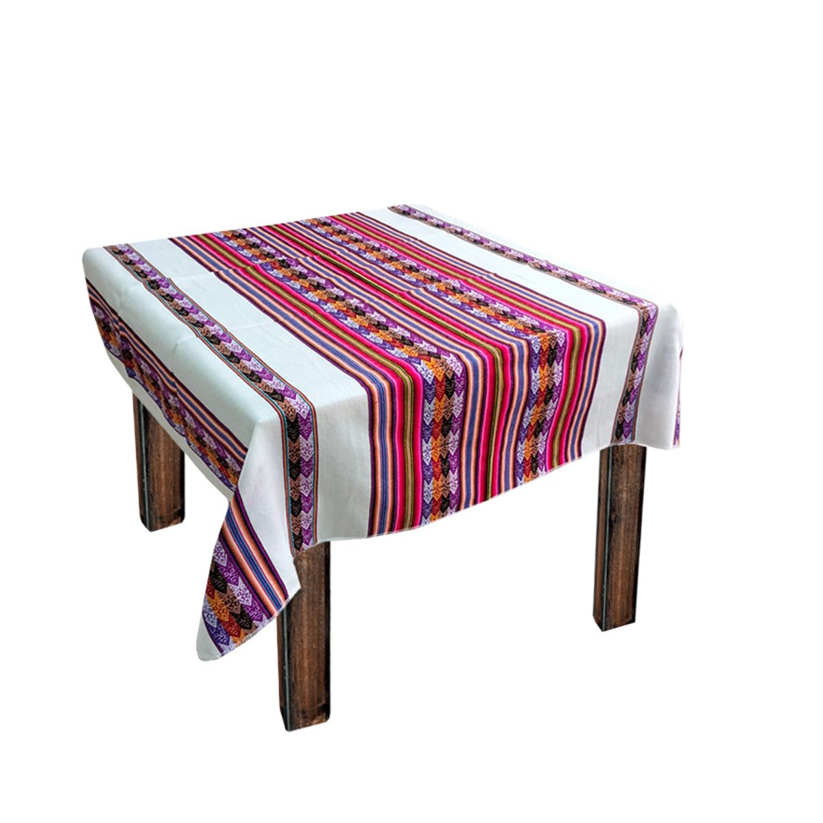 GENERICO - Manta Mantel Con Lineas Aguayo  Andina 1.10 X 1.20 Cm Blanco