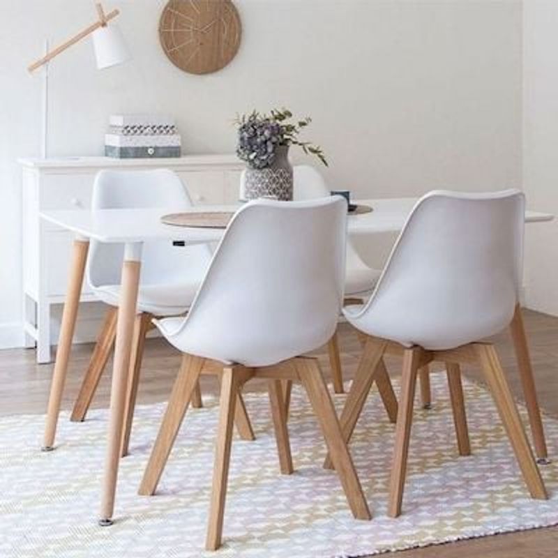 GENERICO - COMEDOR MESA 120X80 BLANCA  + 4 SILLAS BLANCAS TULIP