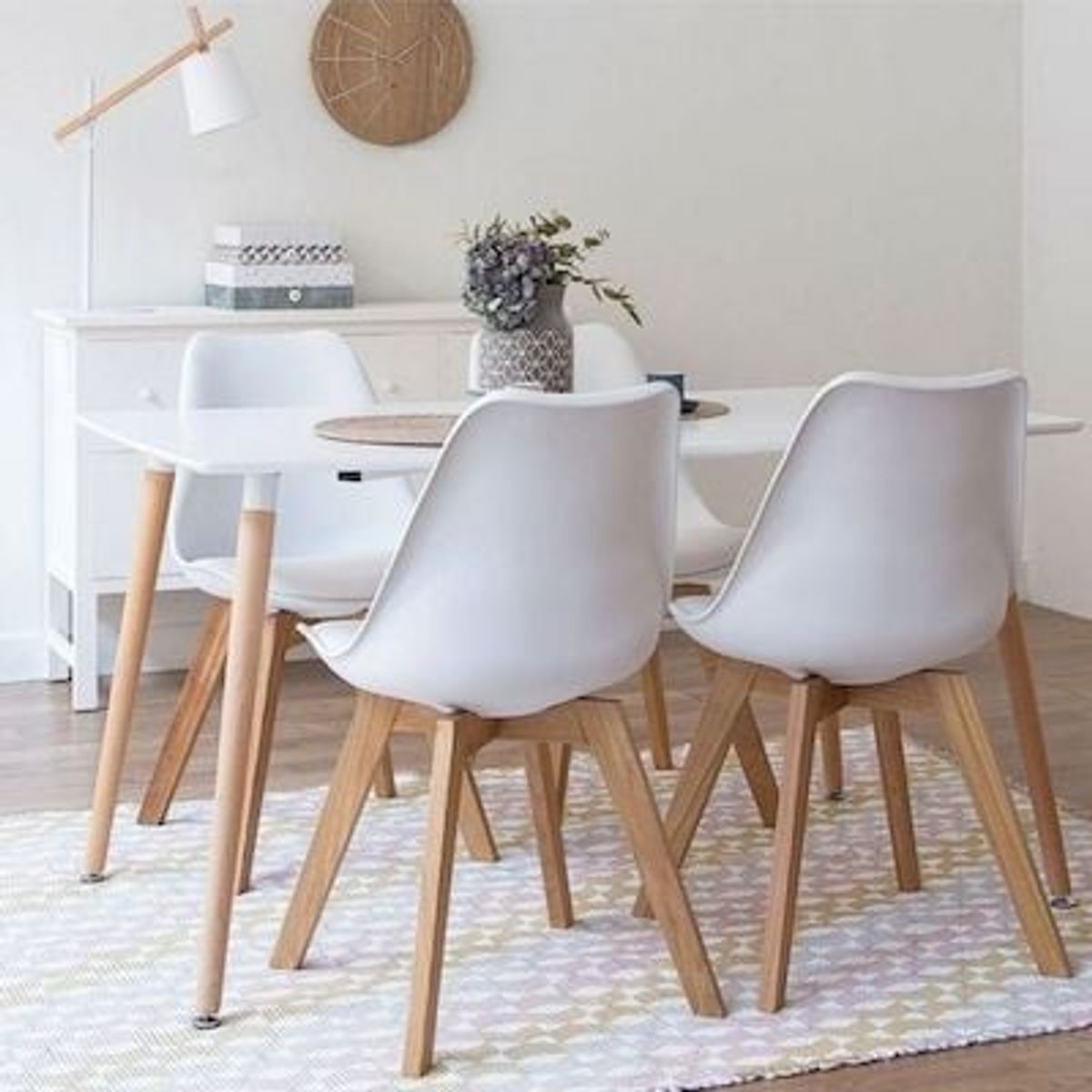 GENERICO - COMEDOR MESA 120X80 BLANCA  + 6 SILLAS TULIP BLANCO