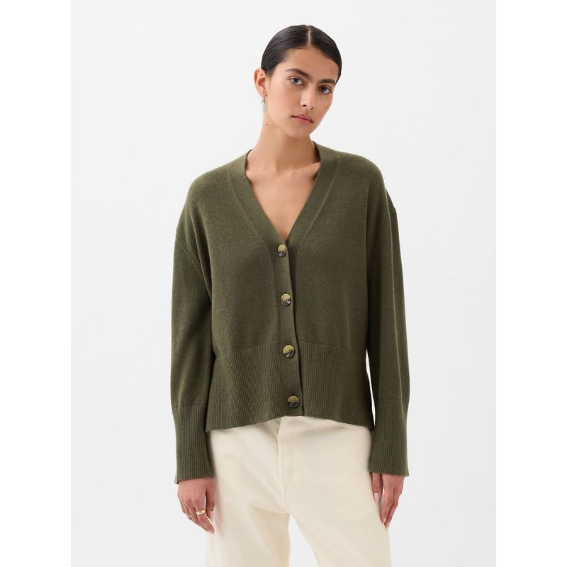 GAP - Chaleco Mujer Lino Botones Oversized Verde GAP