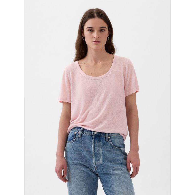GAP - Polera Mujer Lino Manga corta Rosado GAP