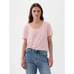 GAP - Polera Mujer Lino Manga corta Rosado