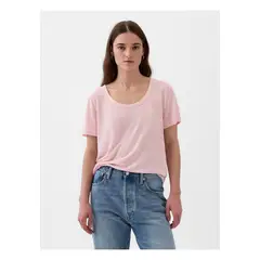 GAP - Polera Mujer Lino Manga corta Rosado