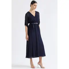 LIOLA - Vestido Largo Gasa Semi Trasparente, Azul Marino