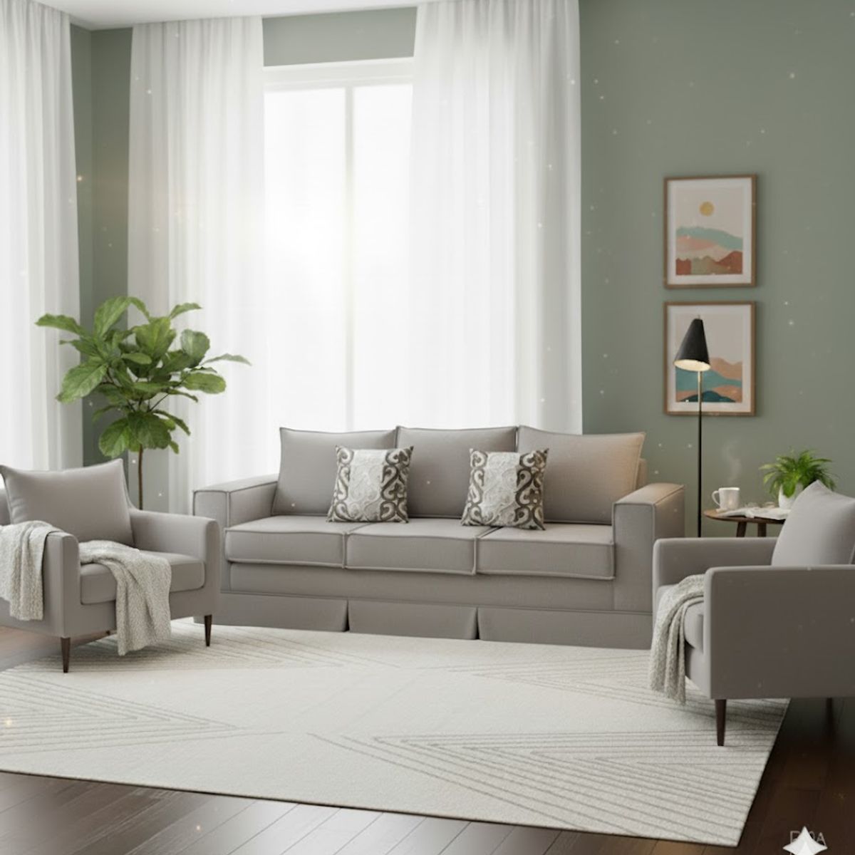 MUNDO LIVING - Living 311 Pompeya gris claro sofa 3 cuerpos + 2 poltronas resortes