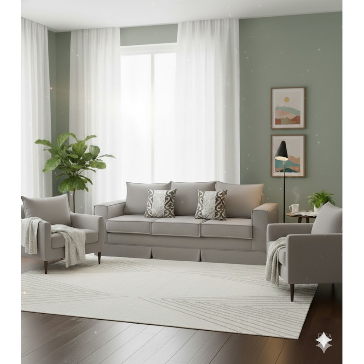 MUNDO LIVING - Living 311 Pompeya gris claro sofa 3 cuerpos + 2 poltronas resortes