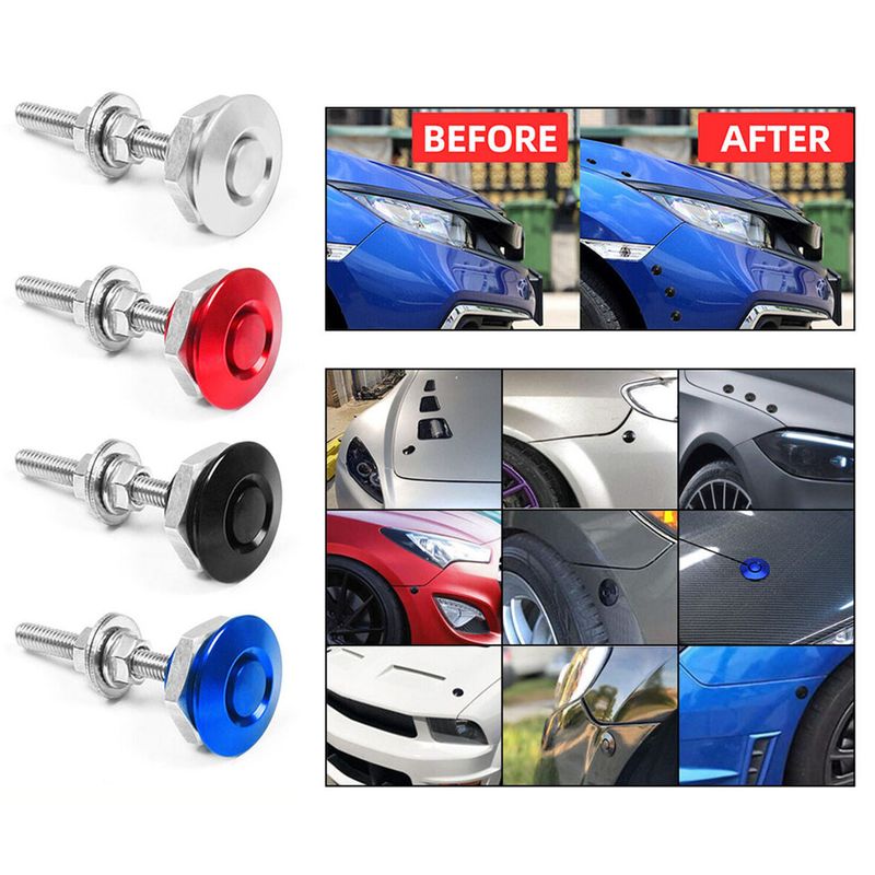 GENERICO - x2 Sujeta Parachoques Capot + Pulsador Quick Release PLATA