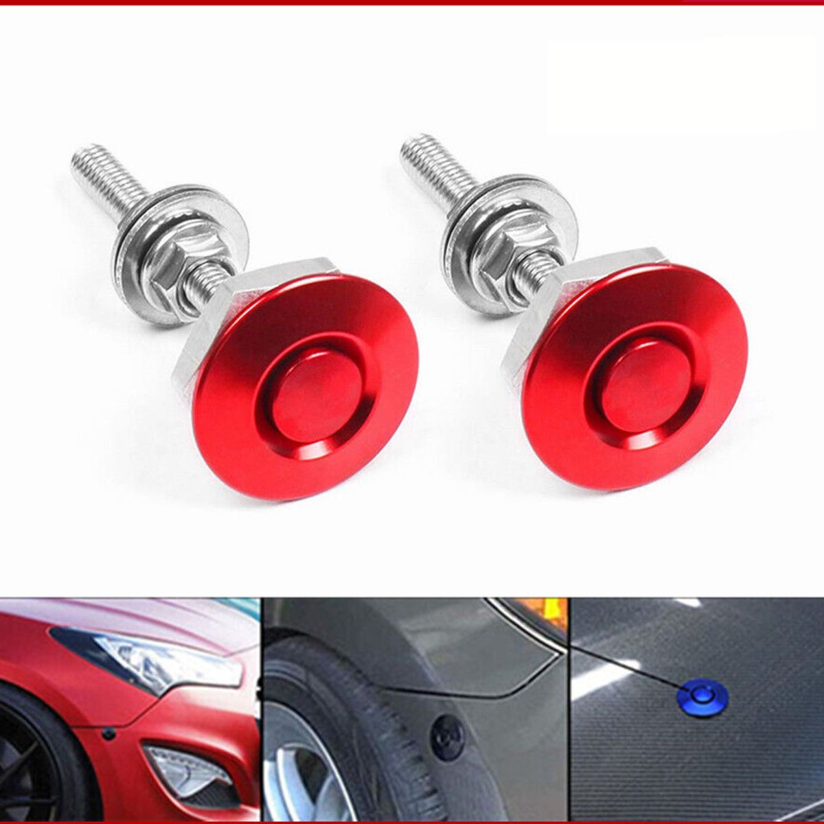 GENERICO - x2 Sujeta Parachoques Capot + Pulsador Quick Release ROJO