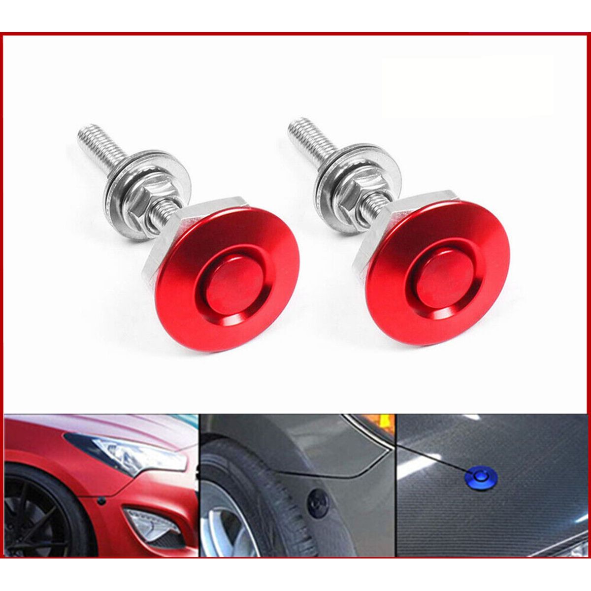 GENERICO - x2 Sujeta Parachoques Capot + Pulsador Quick Release ROJO