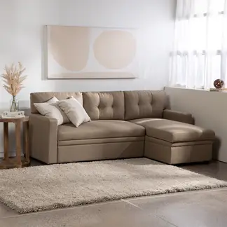 DANIELS - Sofá Seccional Cama 2 Plazas Tela Lino Beige Sidney