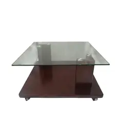 GENERICO - Mesa De Centro Madera Marron Y Vidrio Templado Con Ruedas