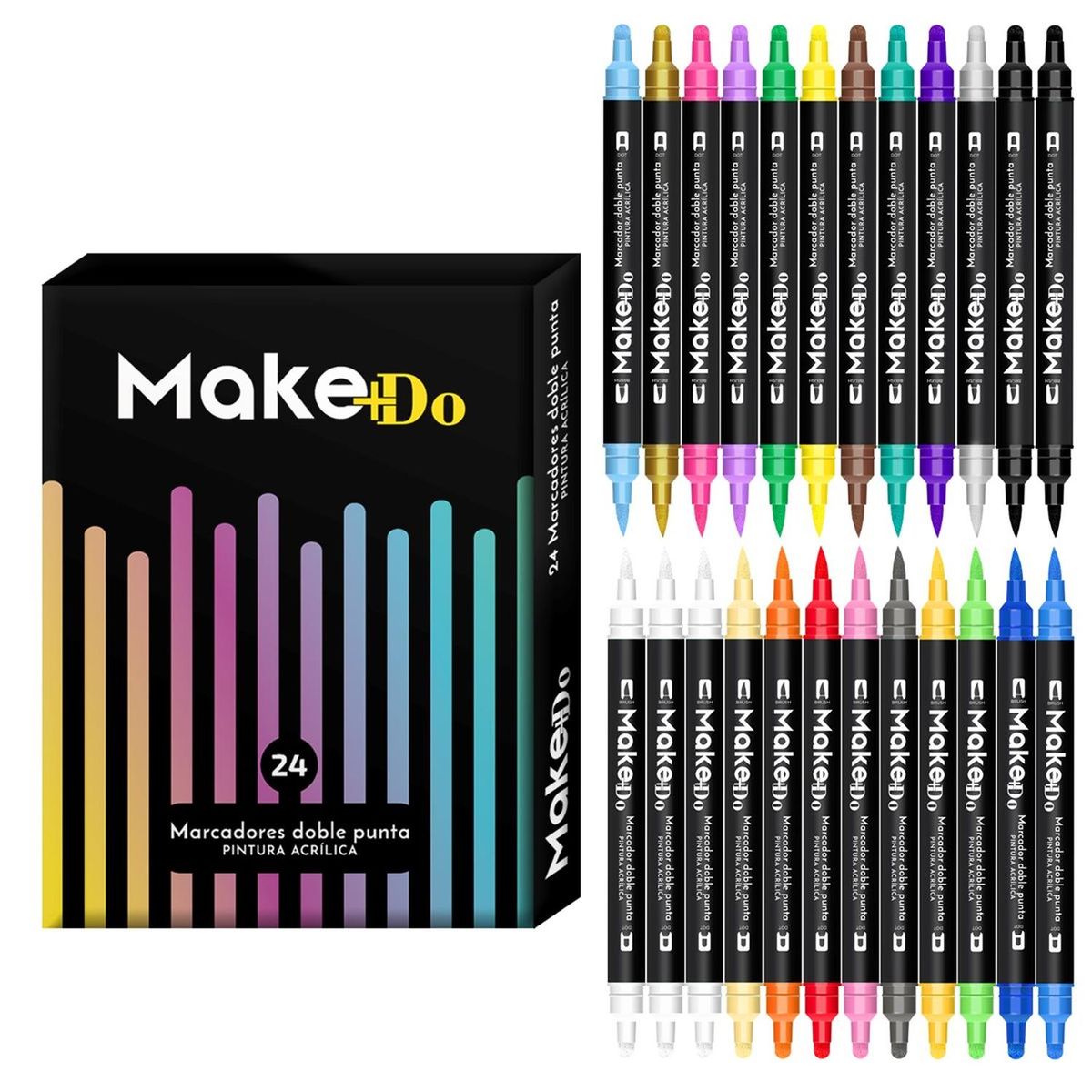 CASATUA - Marcadores Plumones Acrilico Make+do Doble Punta X24 Lapices