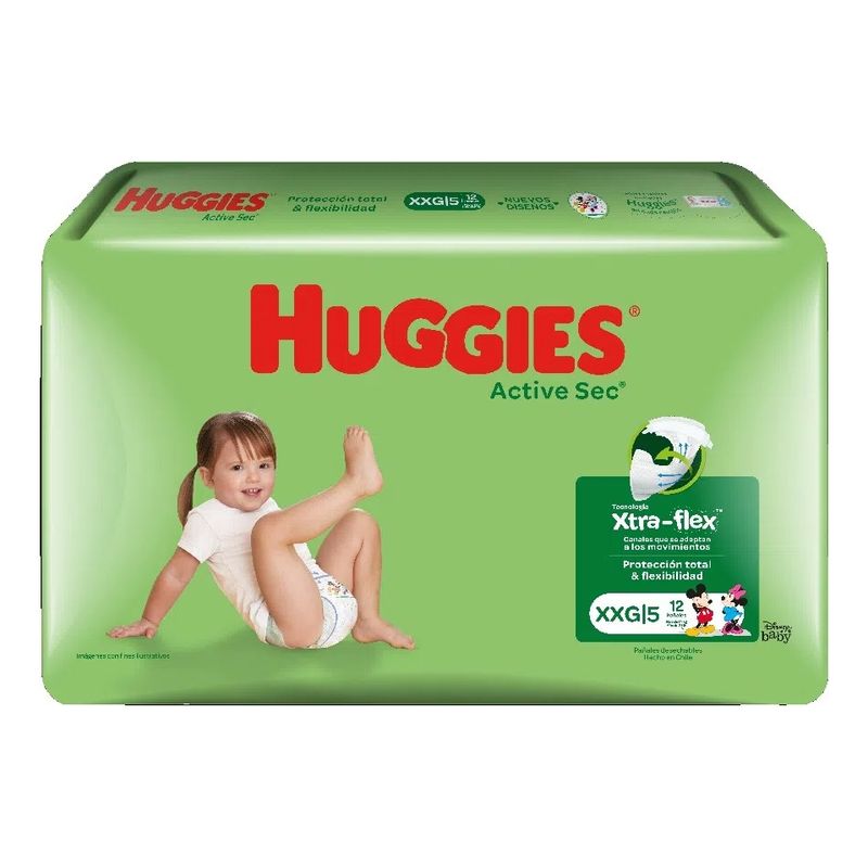 HUGGIES - Pañales Huggies Active Sec Talla Xxg5 12 Unidades