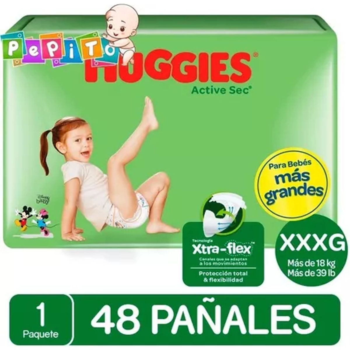 HUGGIES - Pañal Huggies Active Sec Talla Xxxg Tamaño Xxxg 48 Uni