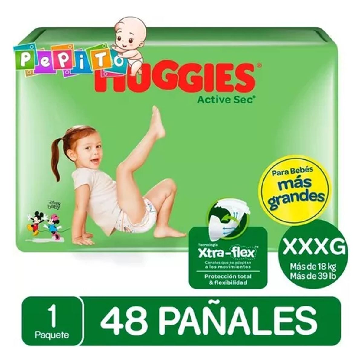 HUGGIES - Pañal Huggies Active Sec Talla Xxxg Tamaño Xxxg 48 Uni