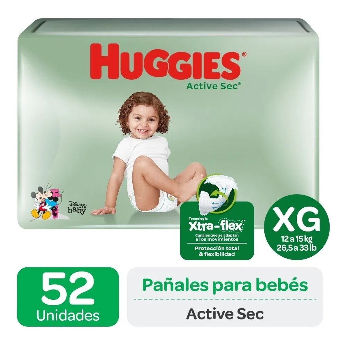 HUGGIES - Pañal Desec Huggies Active Sec 52 Un 12 A 15 Kg