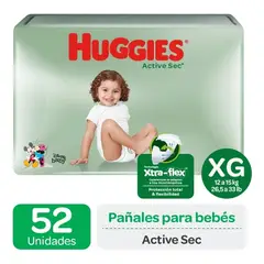 HUGGIES - Pañal Desec Active Sec Talla Xg 52 Un 12 A 15 Kg