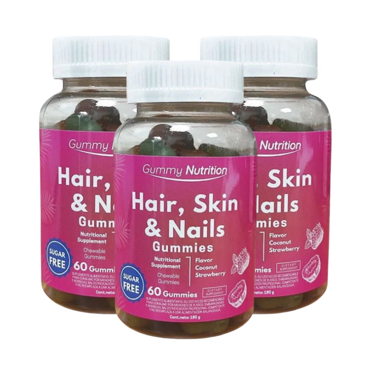 FNL - Suplemento Multivitamínico Hair Skin & Nails 180 Gomitas 3 Frascos x60