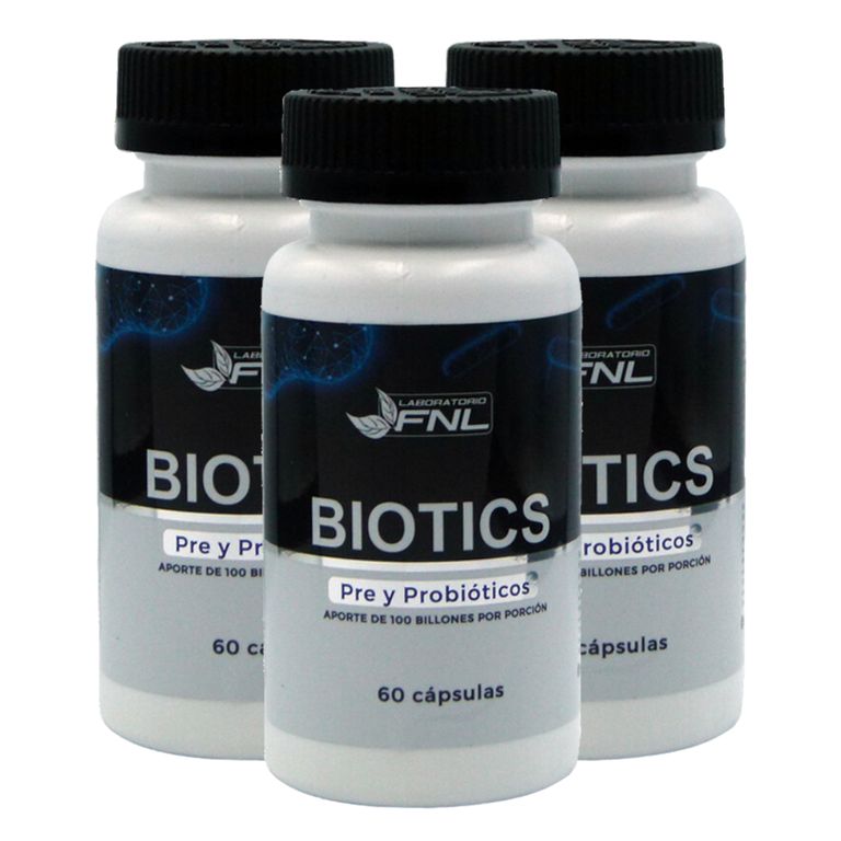 Biotics Pre Y Probioticos 100Billones 180Capsulas 3Meses 3Frascos x60